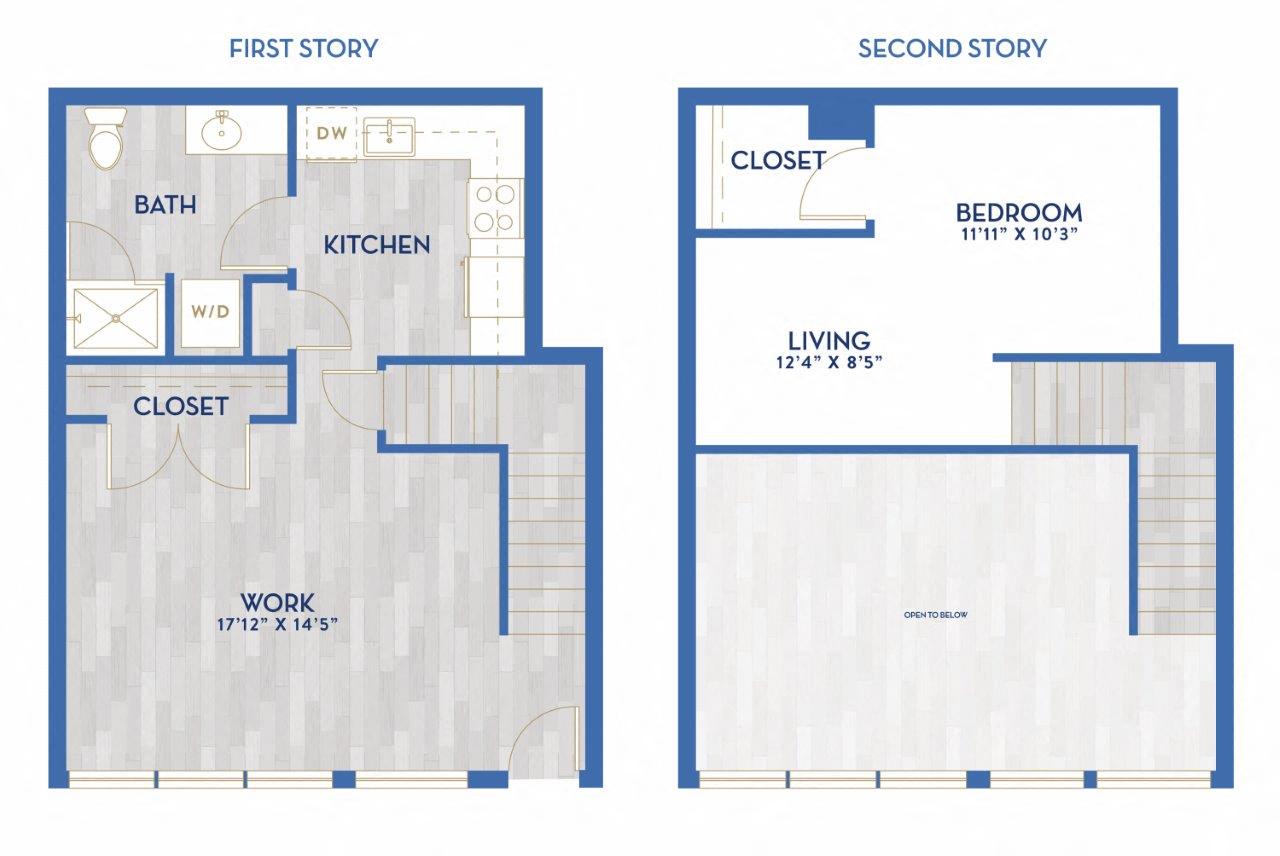 Floor plan layout diagram for LWC - Live Work Unit - One Bed, One Bath